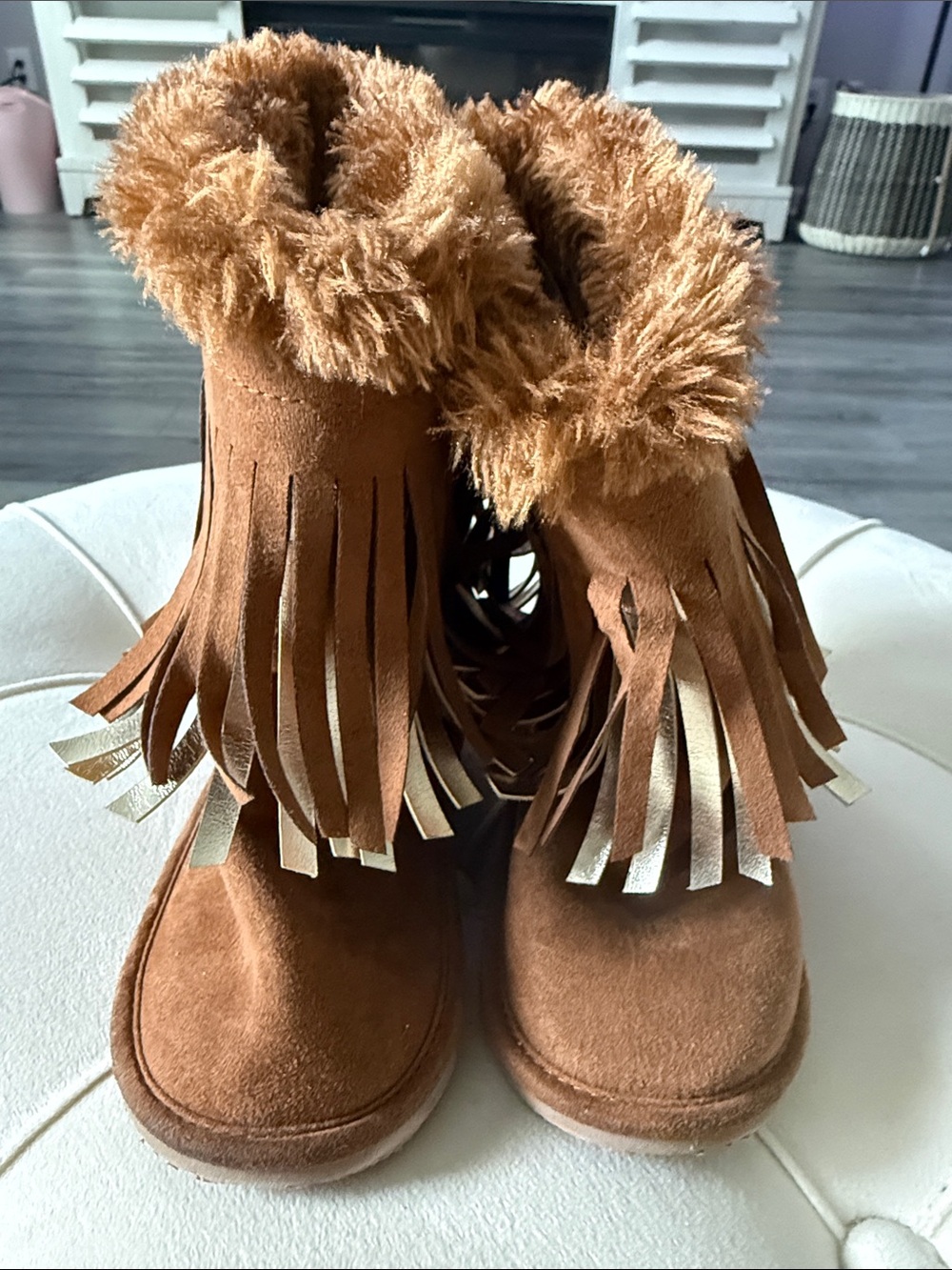 Crazy 8 Tan Fringe Faux-Fur Kids Boots